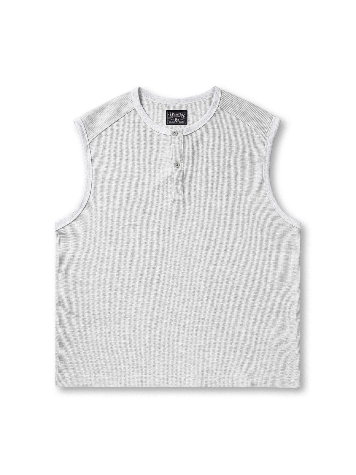 ワッフル編みとヘンリーネックが特徴の速乾ストレッチノースリーブベスト