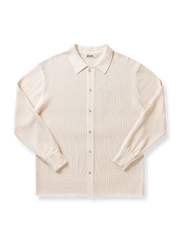 ワッフル編みのキューバシャツ風ニットシャツ