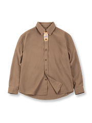 ワッフル織り生地の通気性と保温性を兼ね備えた無地長袖シャツ、ライトグレーとニュアンストーンの２色展開