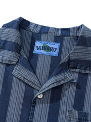 ウォッシュドストライプオープンカラーシャツ