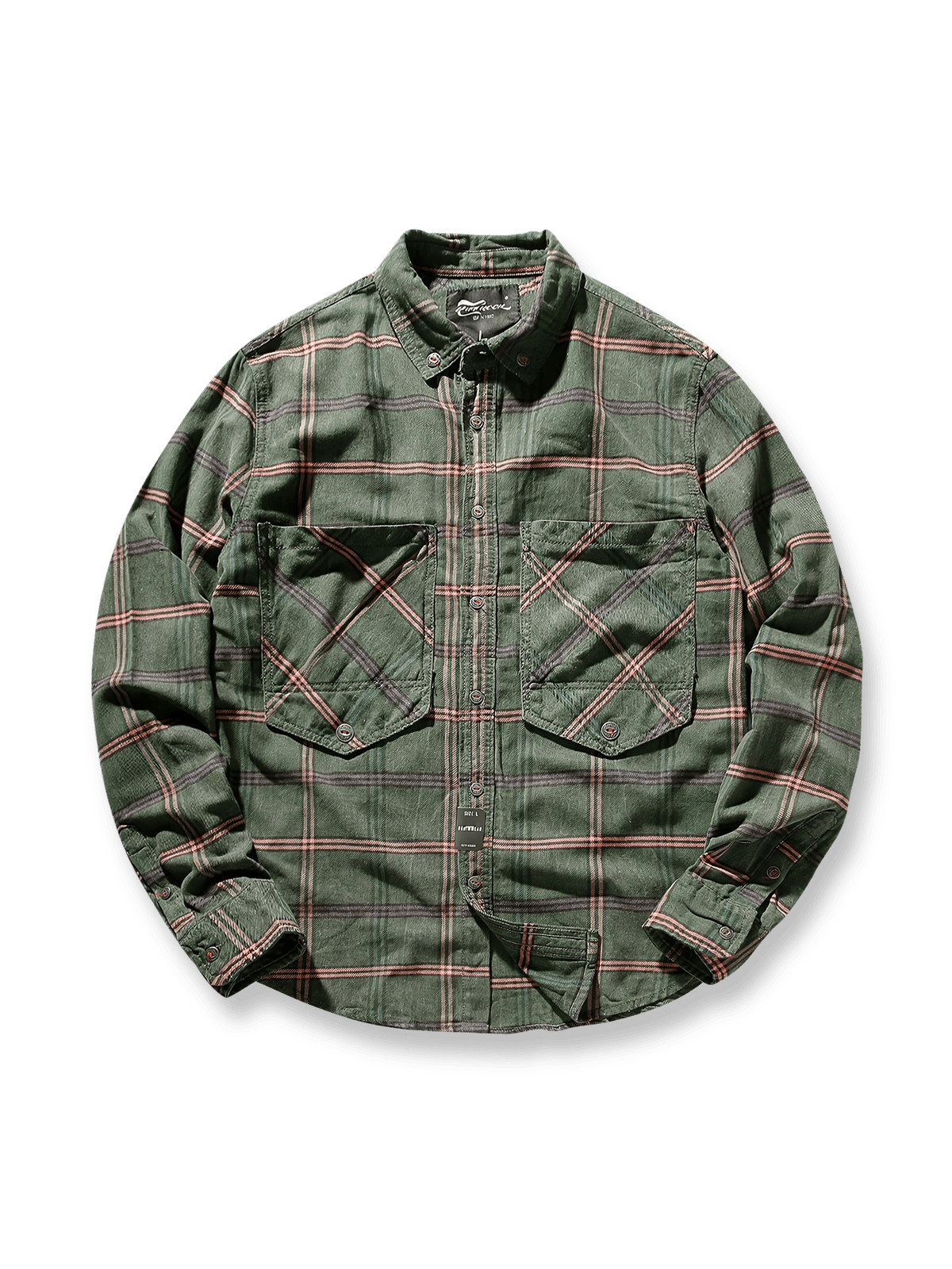 ウォッシュ加工で起毛感を出したチェック柄の長袖ワークシャツ