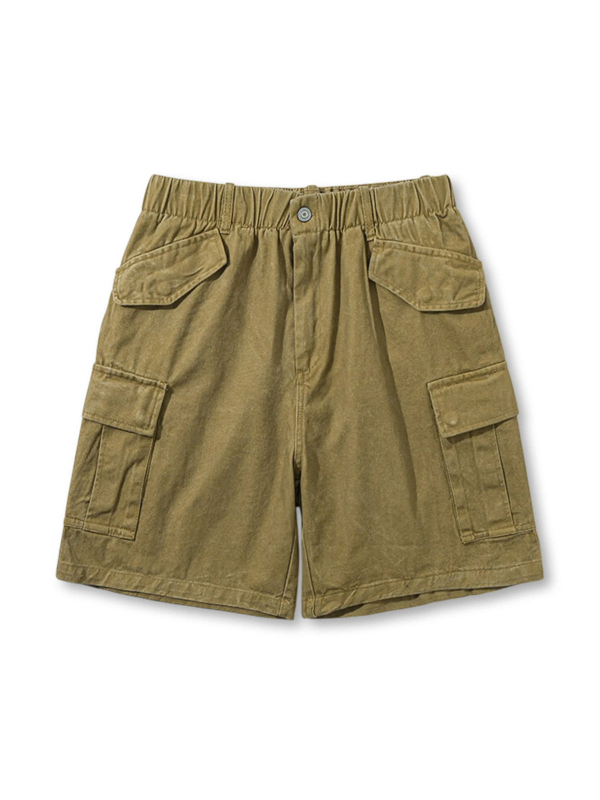 ウォッシュ加工と多ポケットが特徴のコットンカジュアルショートパンツ
