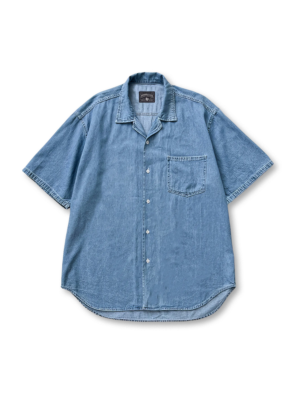 1960～70年代風ウォッシュドデニムのオープンカラーシャツ