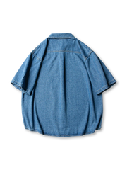 ウォッシュドデニムオープンカラーシャツ