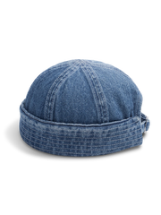 ウォッシュドデニム素材のレトロセーラーハットが横から見える商品画像
