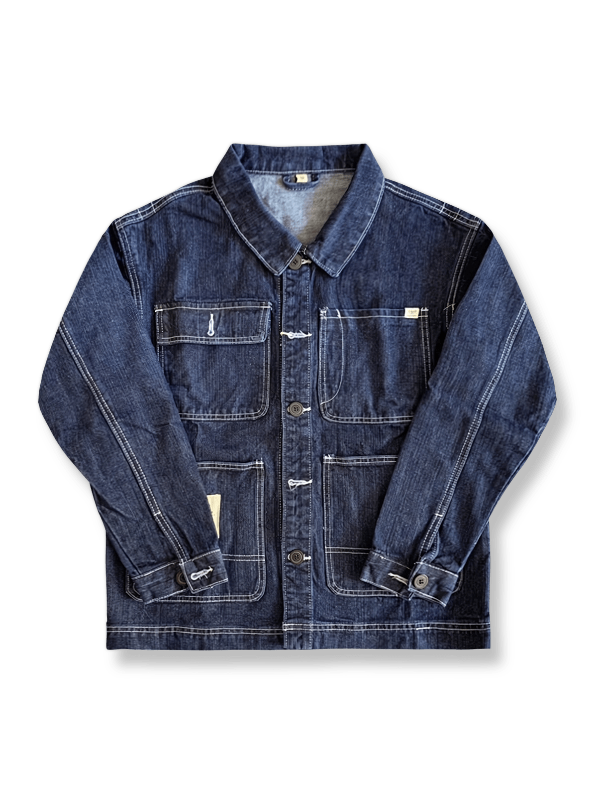 ウォッシュ加工のデニムジャケット（多ポケットデザイン）