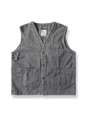 民族柄ライニングが映えるウォッシュドデニムベスト