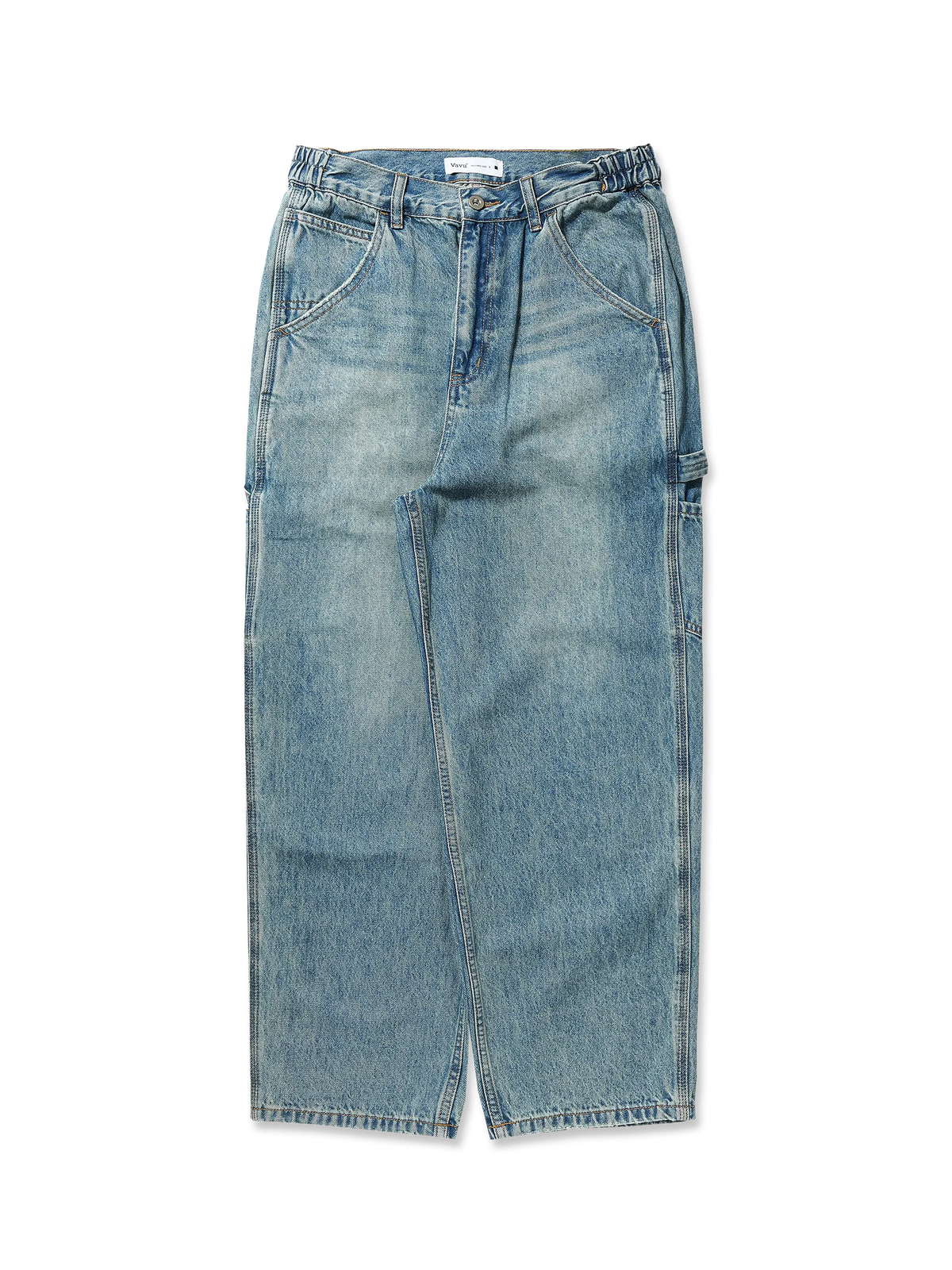 ウォッシュ加工が施された100%コットンデニムのショート丈ジップアップカラージャケット。胸と両サイドにジッパーポケットを備え、金属ボタンで仕上げられたアメリカンワークスタイルのヴィンテージジャケット。