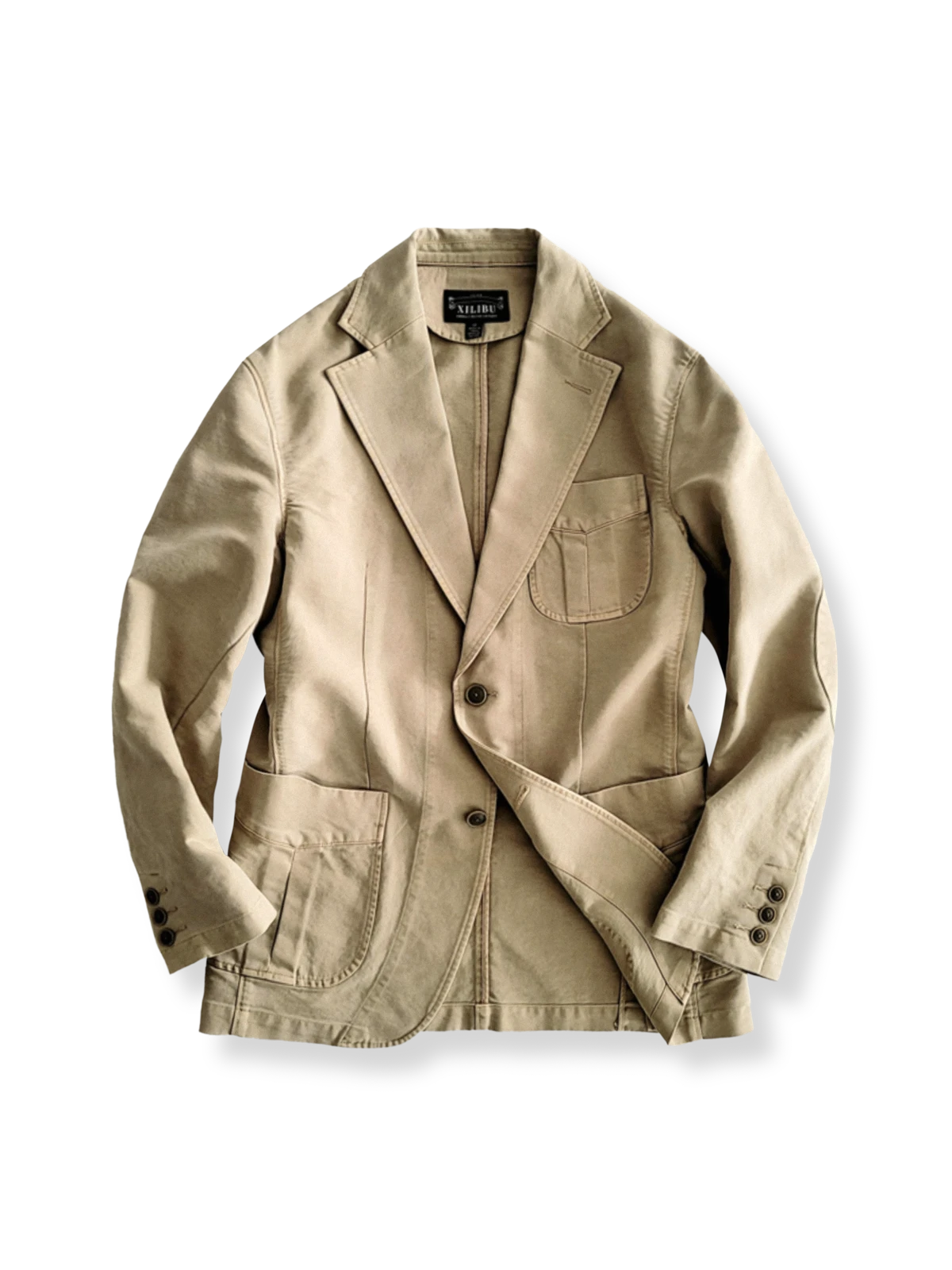 ウォッシュダイド加工で色ムラを楽しむコットンカジュアルブレザー。