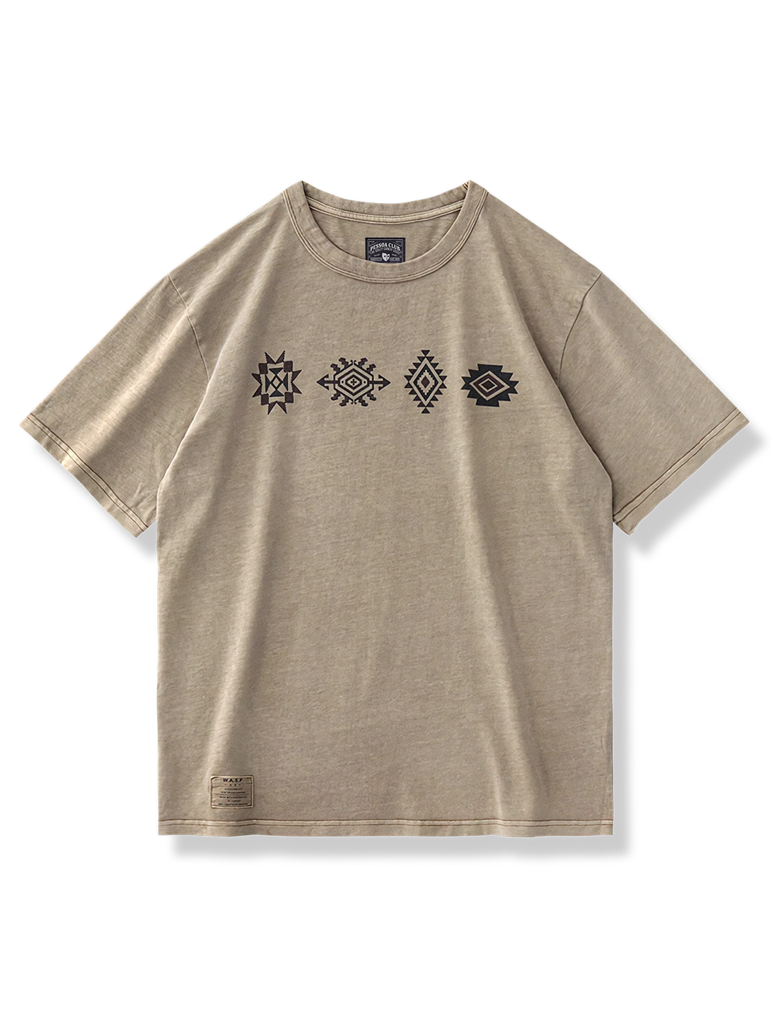 ウォッシュド加工とナバホ柄プリントの半袖Tシャツ