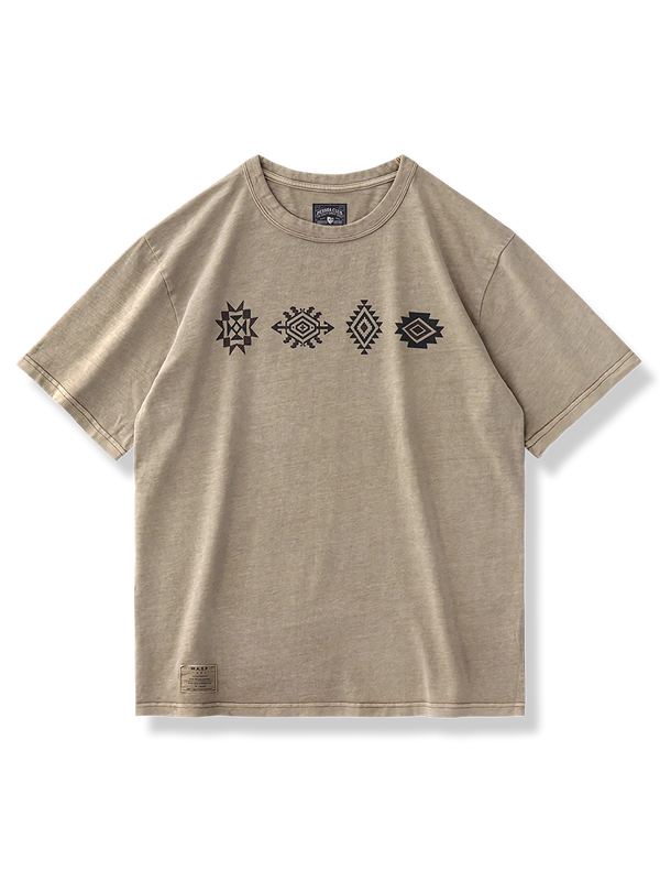 ウォッシュド加工とナバホ柄プリントの半袖Tシャツ