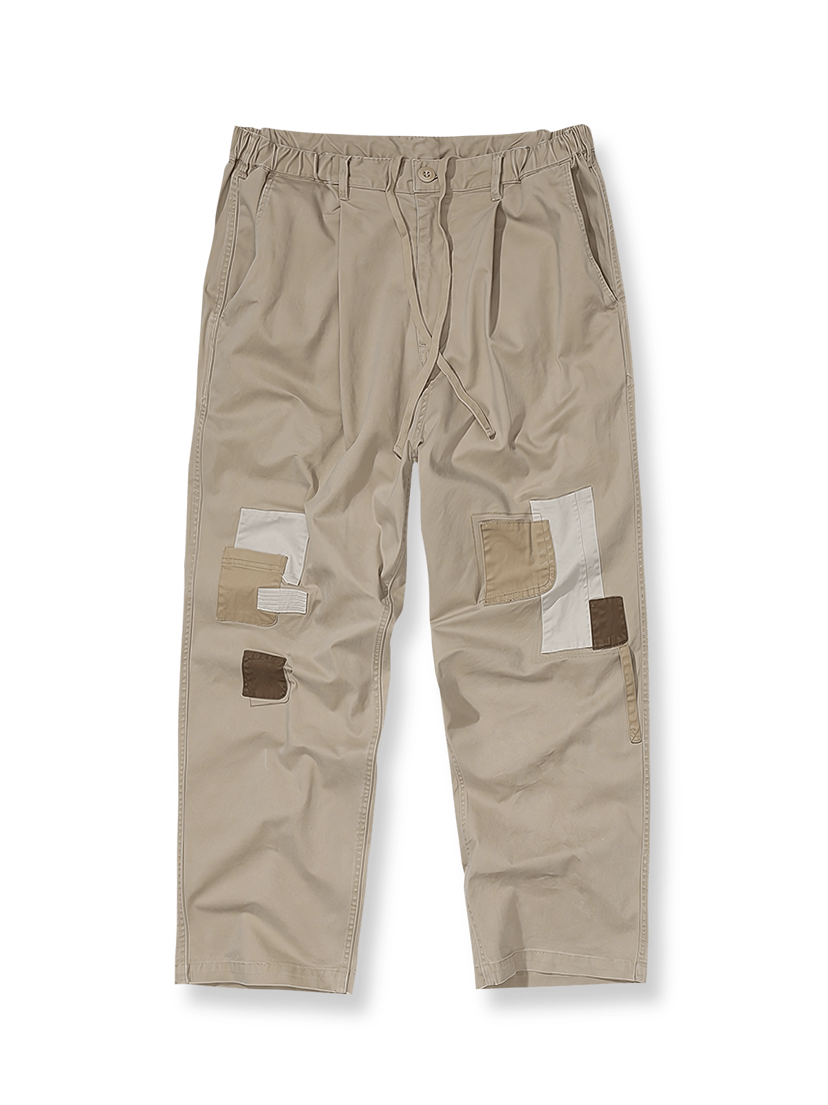 ウォッシュド加工とマルチカラーパッチワークが映えるワークパンツ