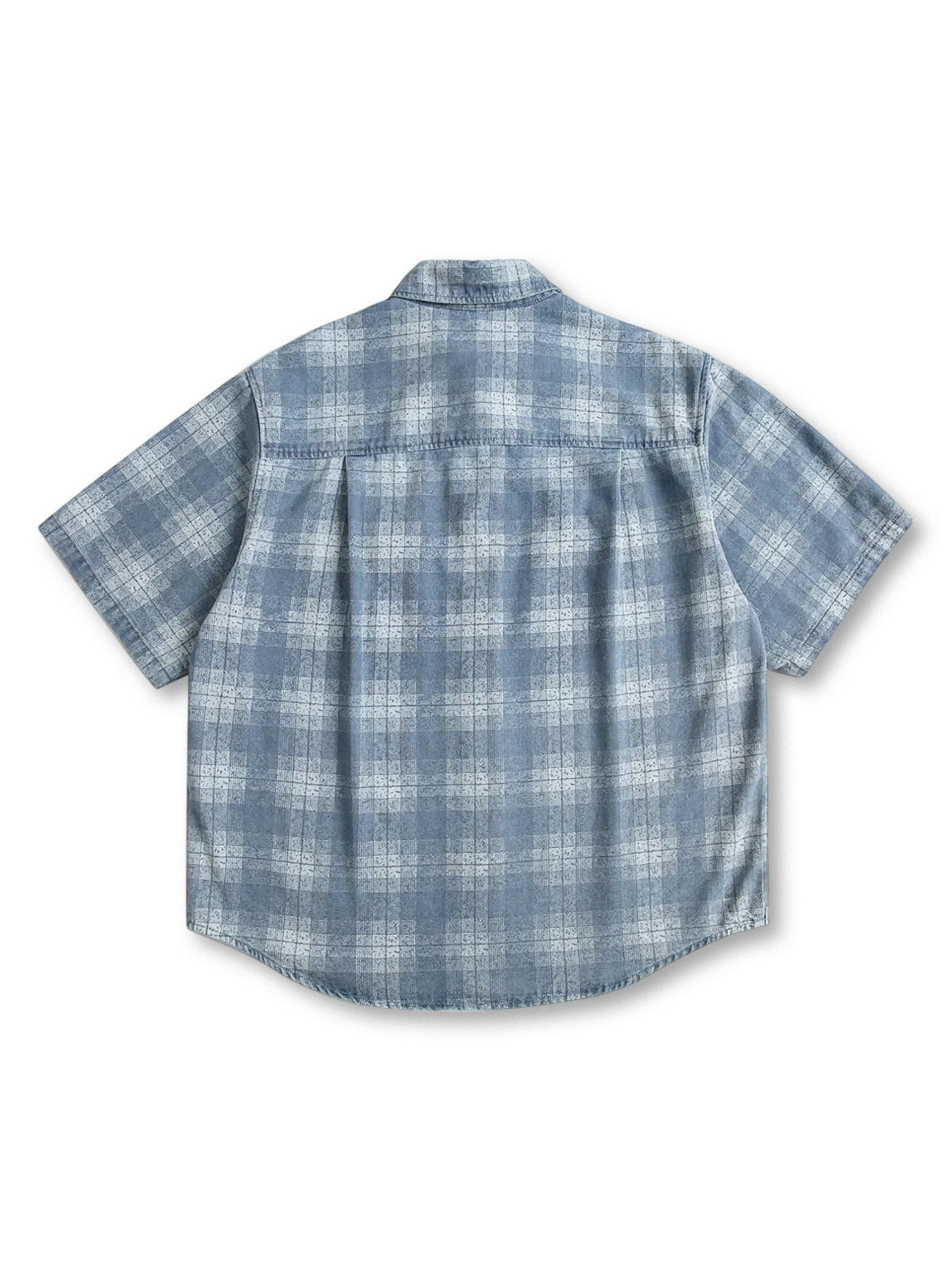ウォッシュドダブルポケットチェックデニムシャツ全体像