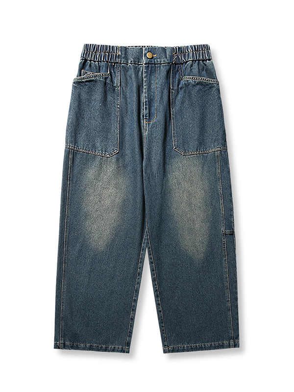 ウォッシュ加工 レトロ ワイド デニムパンツ