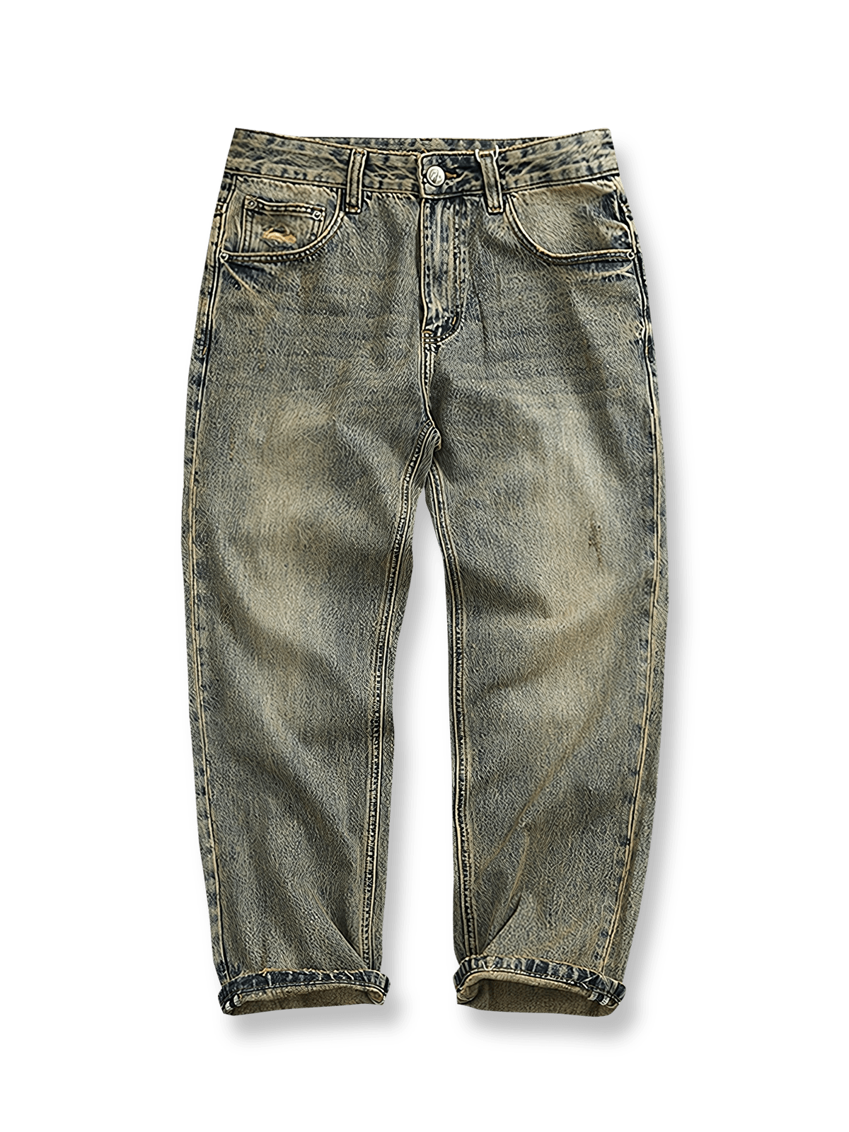 ウォッシュ加工が施されたサンドカラーデニムパンツ