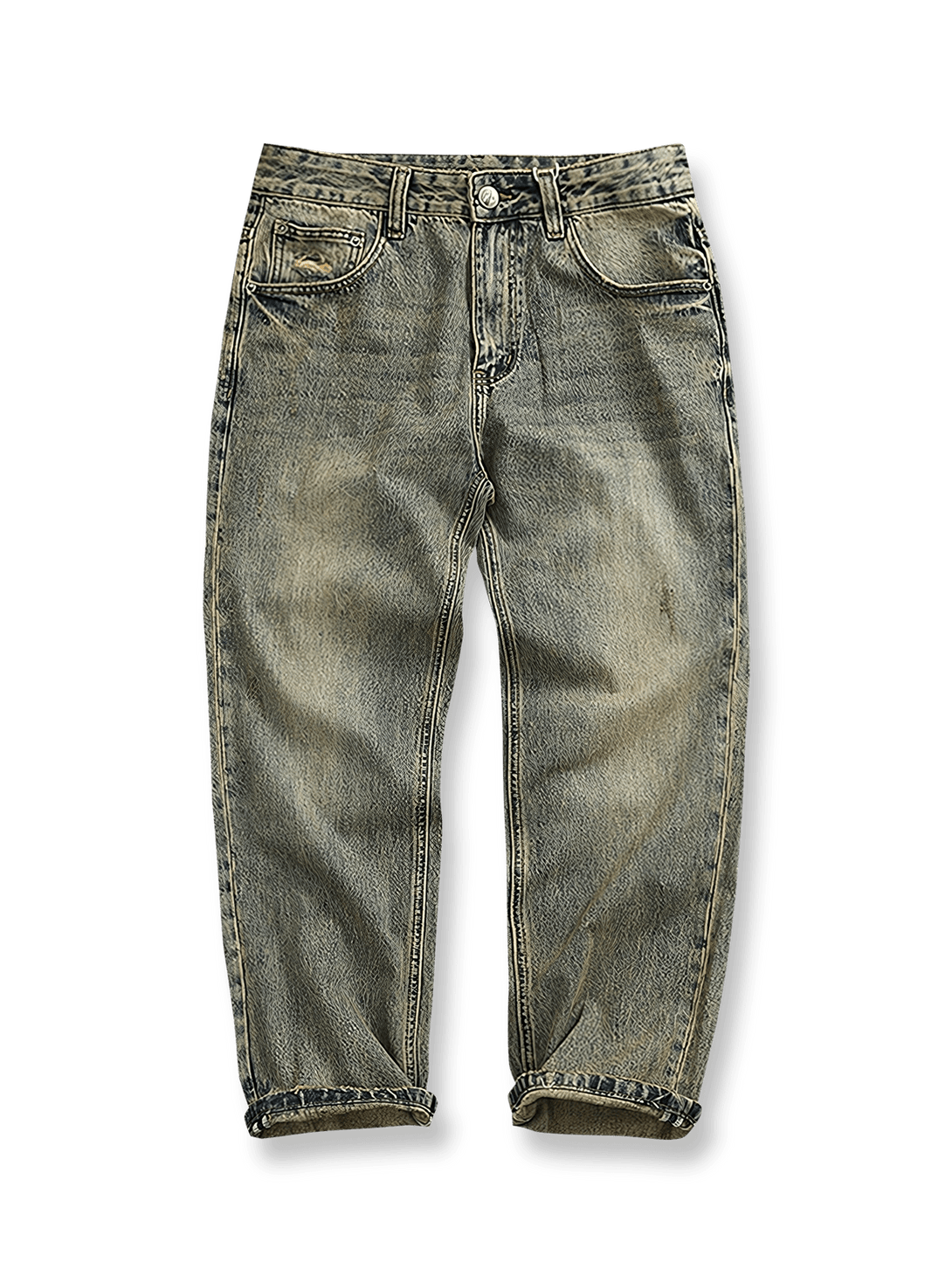 ウォッシュ加工が施されたサンドカラーデニムパンツ