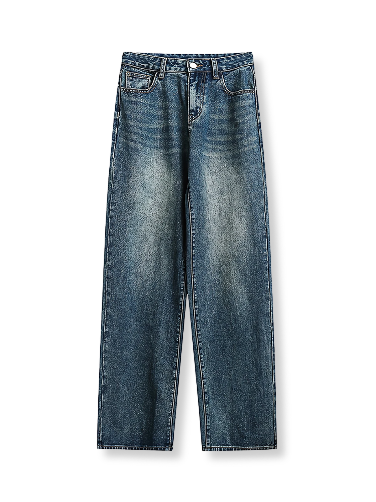 ウォッシュド加工が施されたストレートデニムジーンズ