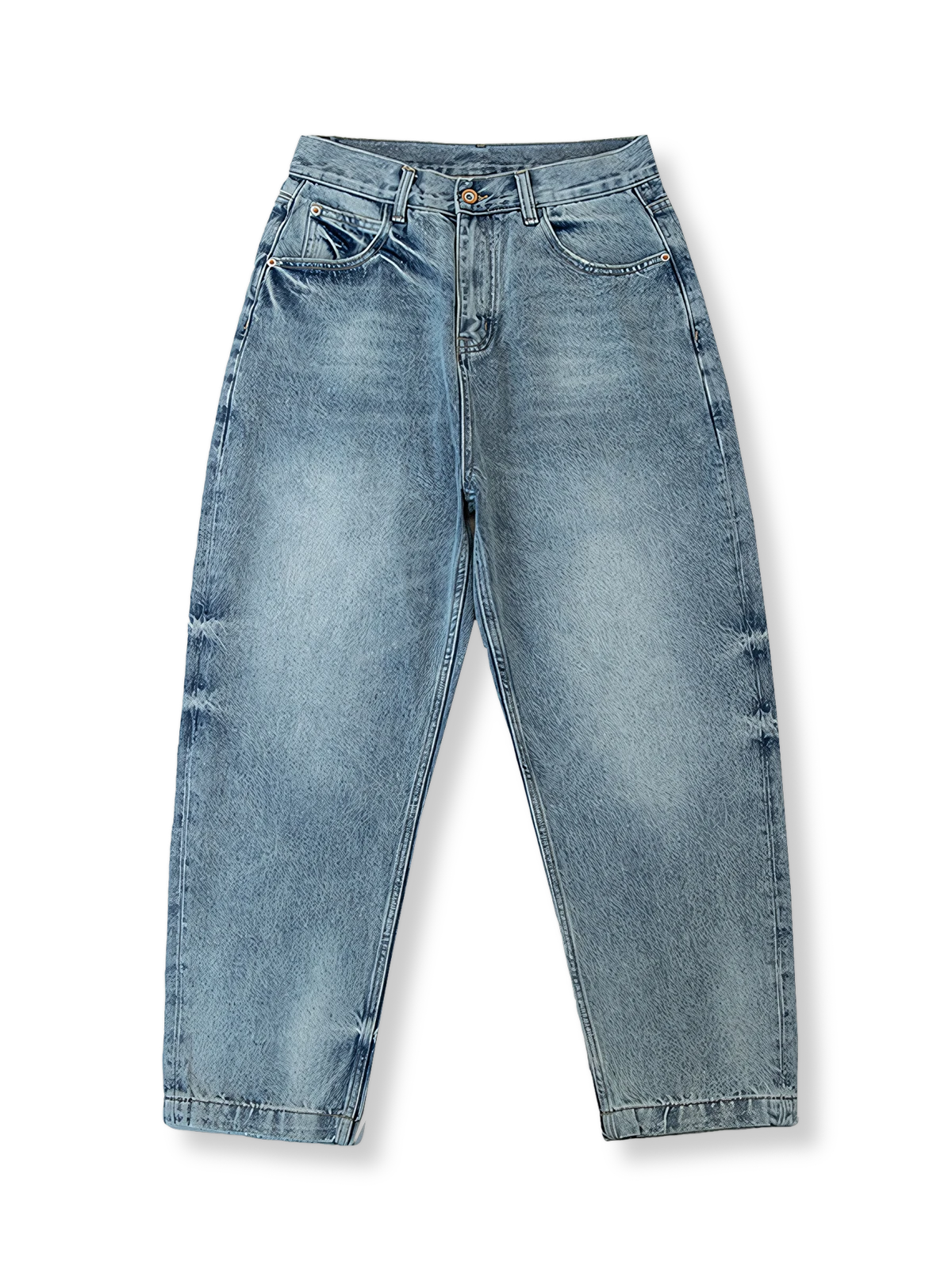 ウォッシュ加工が施されたリラックスフィットのストレートデニムパンツ