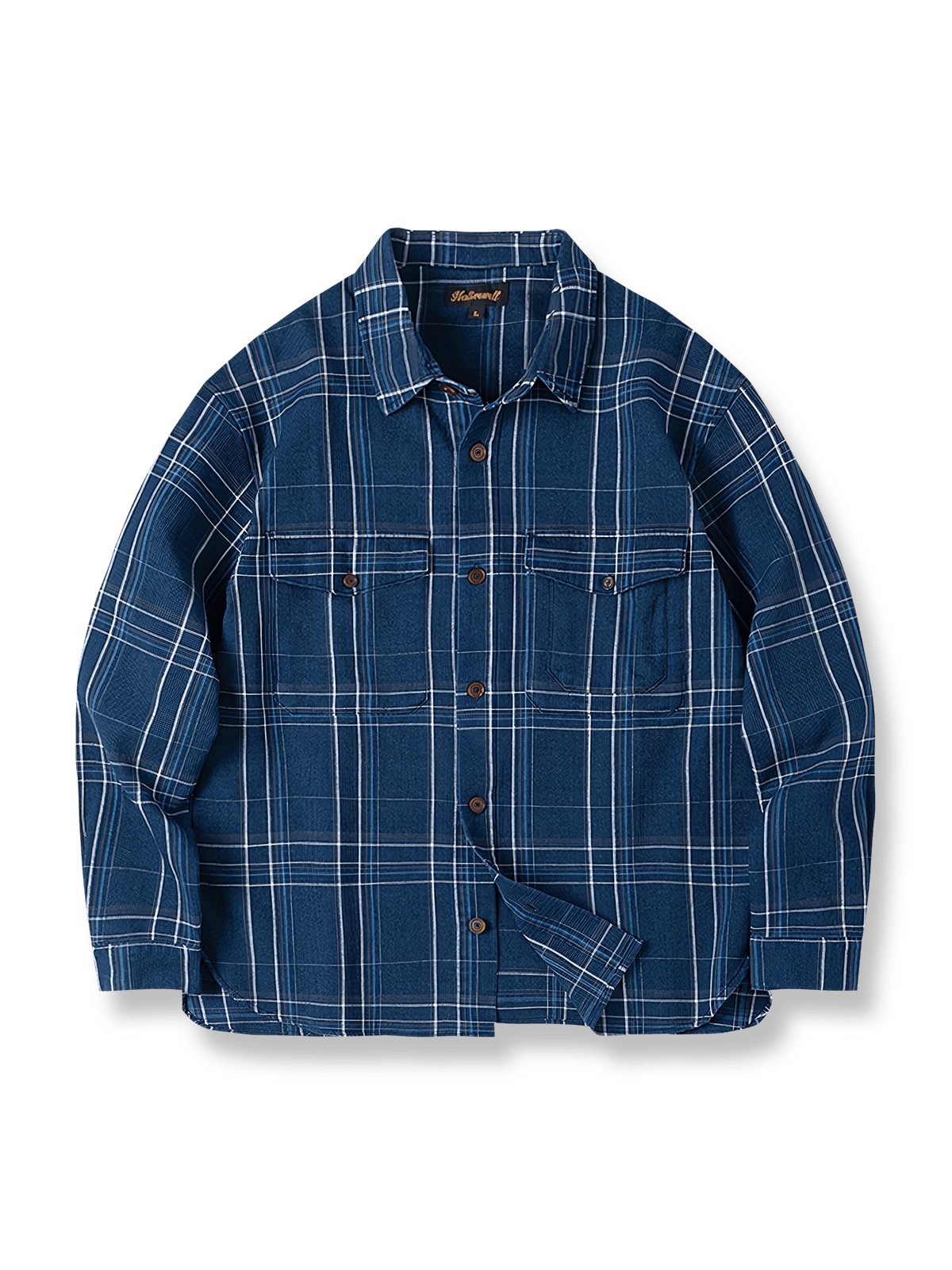 ヴィンテージチェック柄が映えるウォッシュ加工デニムシャツ