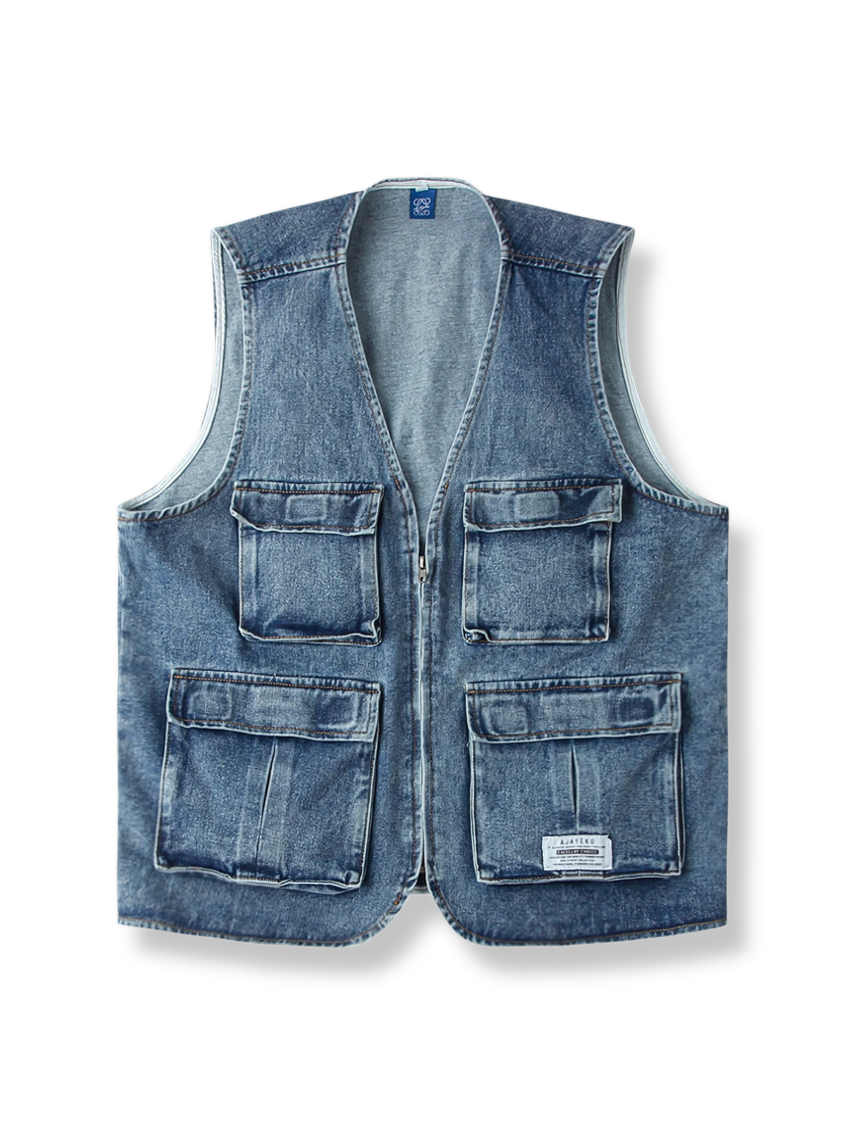 ウォッシュ加工 Vネック デニム ベスト