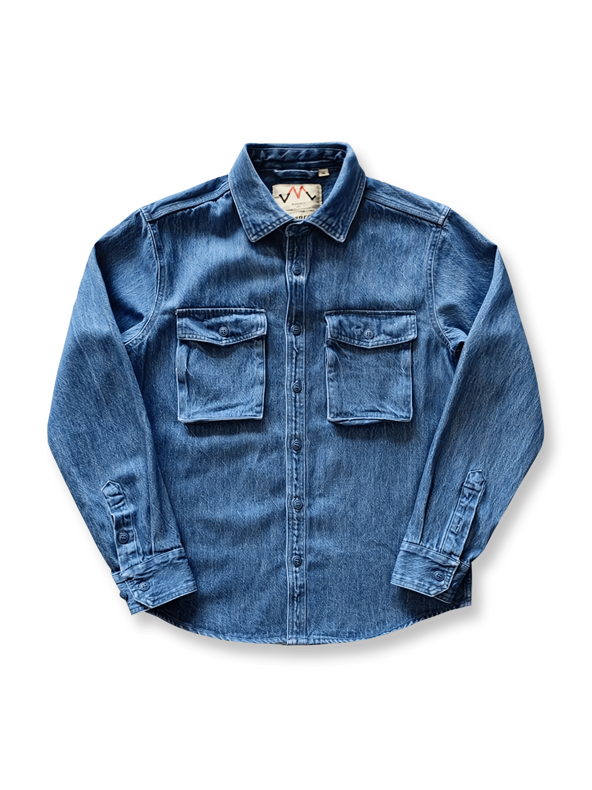 ヴィンテージウォッシュ加工のワークデザインデニムシャツ