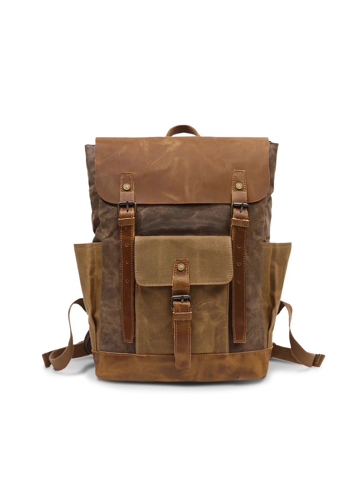 撥水加工キャンバスとレザーを組み合わせた大容量マウンテンバックパック。