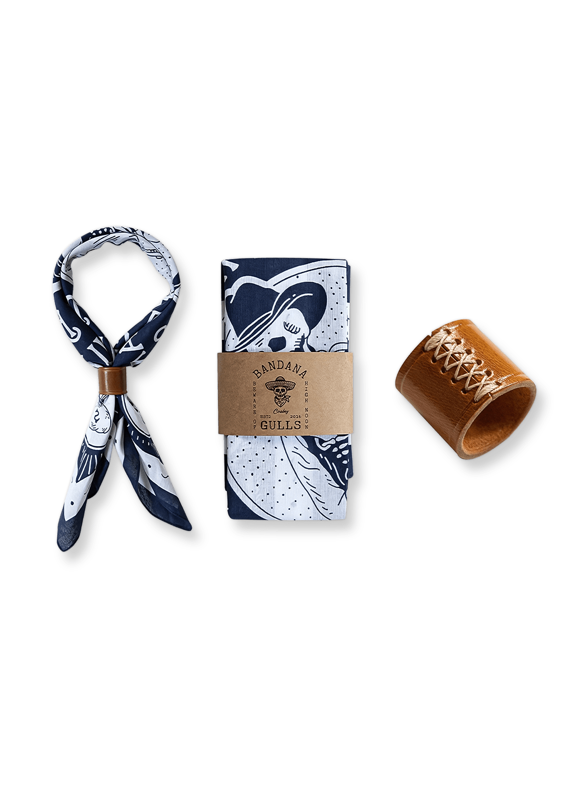 西部カウボーイ柄のバンダナを広げた状態で見せた商品画像