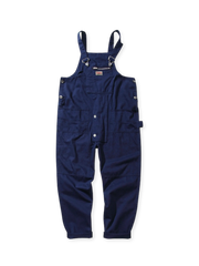 調節可能な肩ストラップと複数ポケットを備えた、ルーズシルエットのコットンサロペットオーバーオール。耐久性と実用性に優れる。