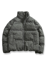 防風コーティングとジャカード柄を備えたスタンドカラーデザインの中綿ジャケット