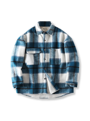 ウール混紡素材のヘビーウェイトチェック柄長袖シャツジャケット。