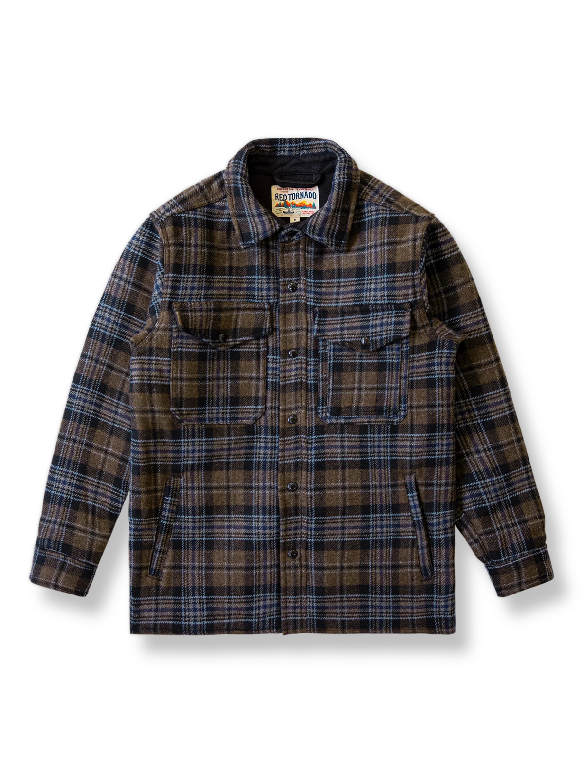 ウール混紡チェック柄のシャツジャケット