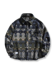 エスニック風ジャカード編みとウール混紡素材のゆったり長袖シャツ