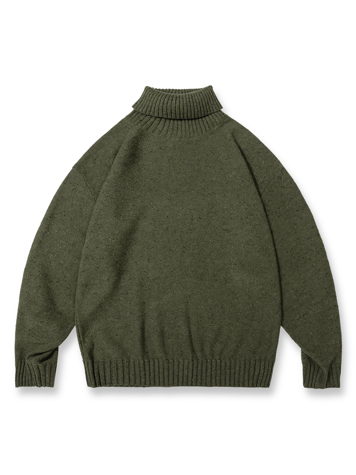 柔らかく暖かいウール混紡のタートルネックセーター。リブ編み仕様で風を防ぎシンプルな無地デザイン。