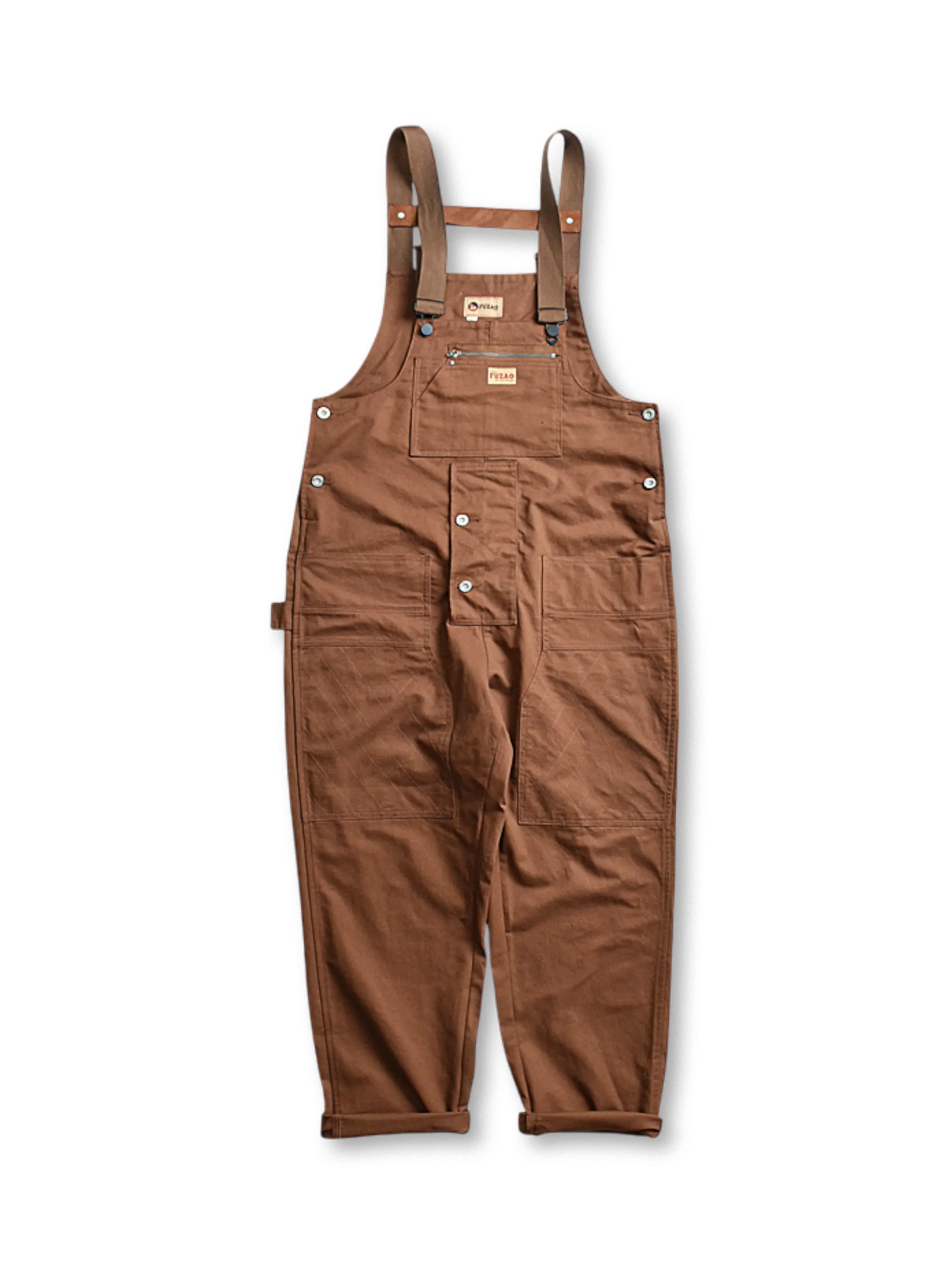  大きなポケットと調節可能なショルダーストラップが特徴のワークオーバーオール