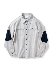 肘にパッチをあしらったシアサッカー素材のヴィンテージワークシャツ