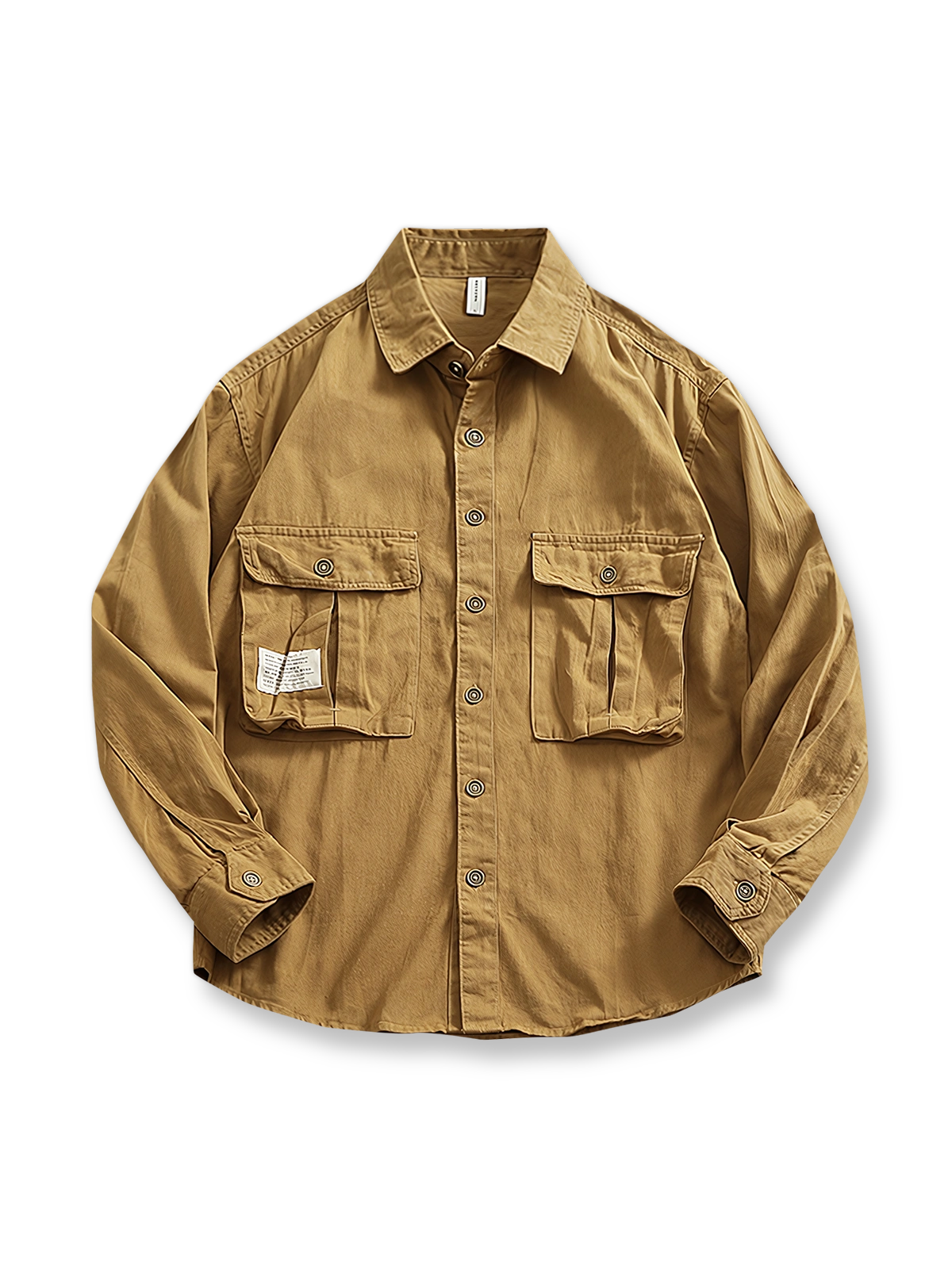ワークポケット付きクラシックな長袖シャツ、実用的でヴィンテージスタイル