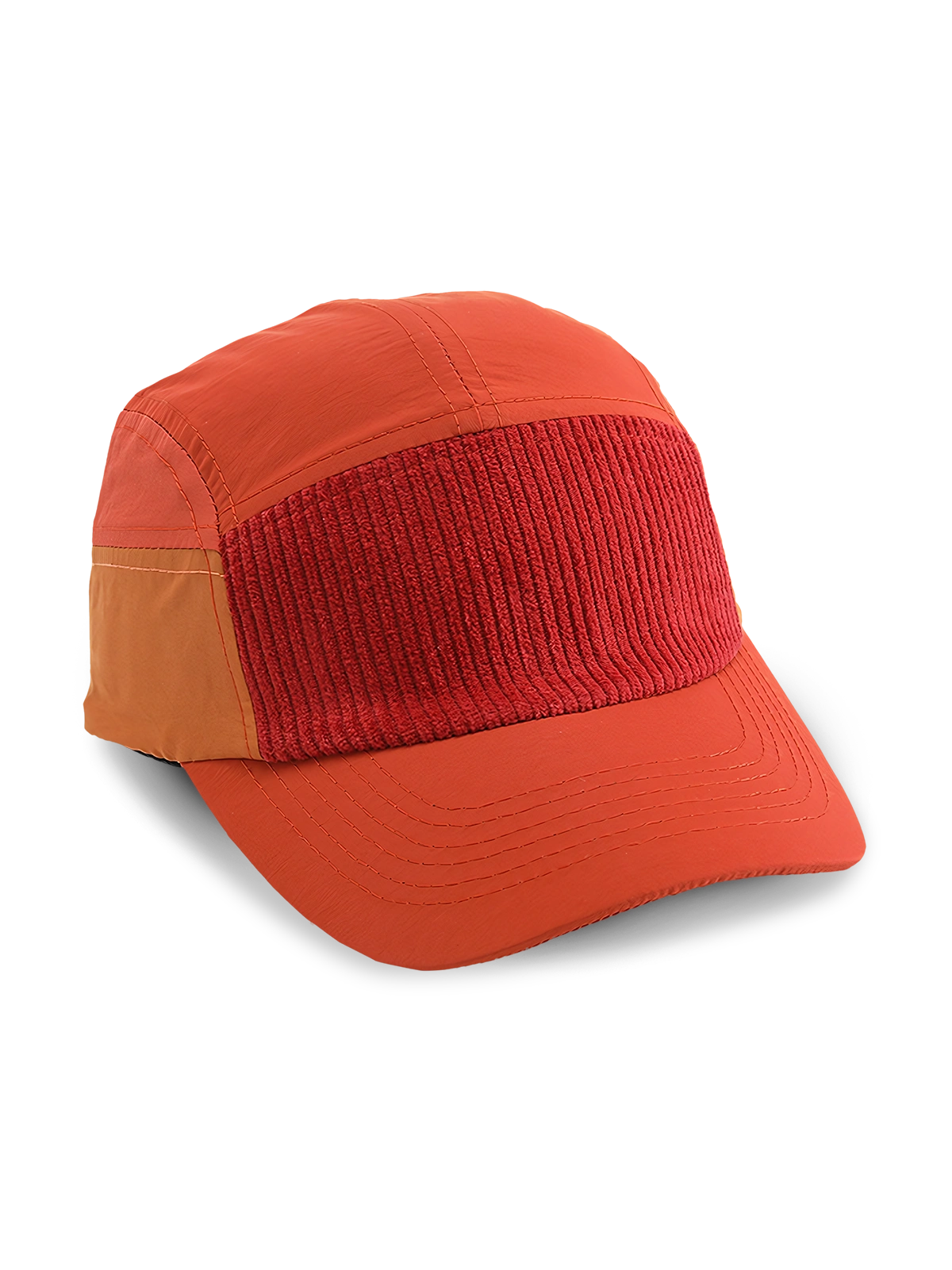 ナイロンとコーデュロイのカラーブロックワークスタイルベースボールキャップ