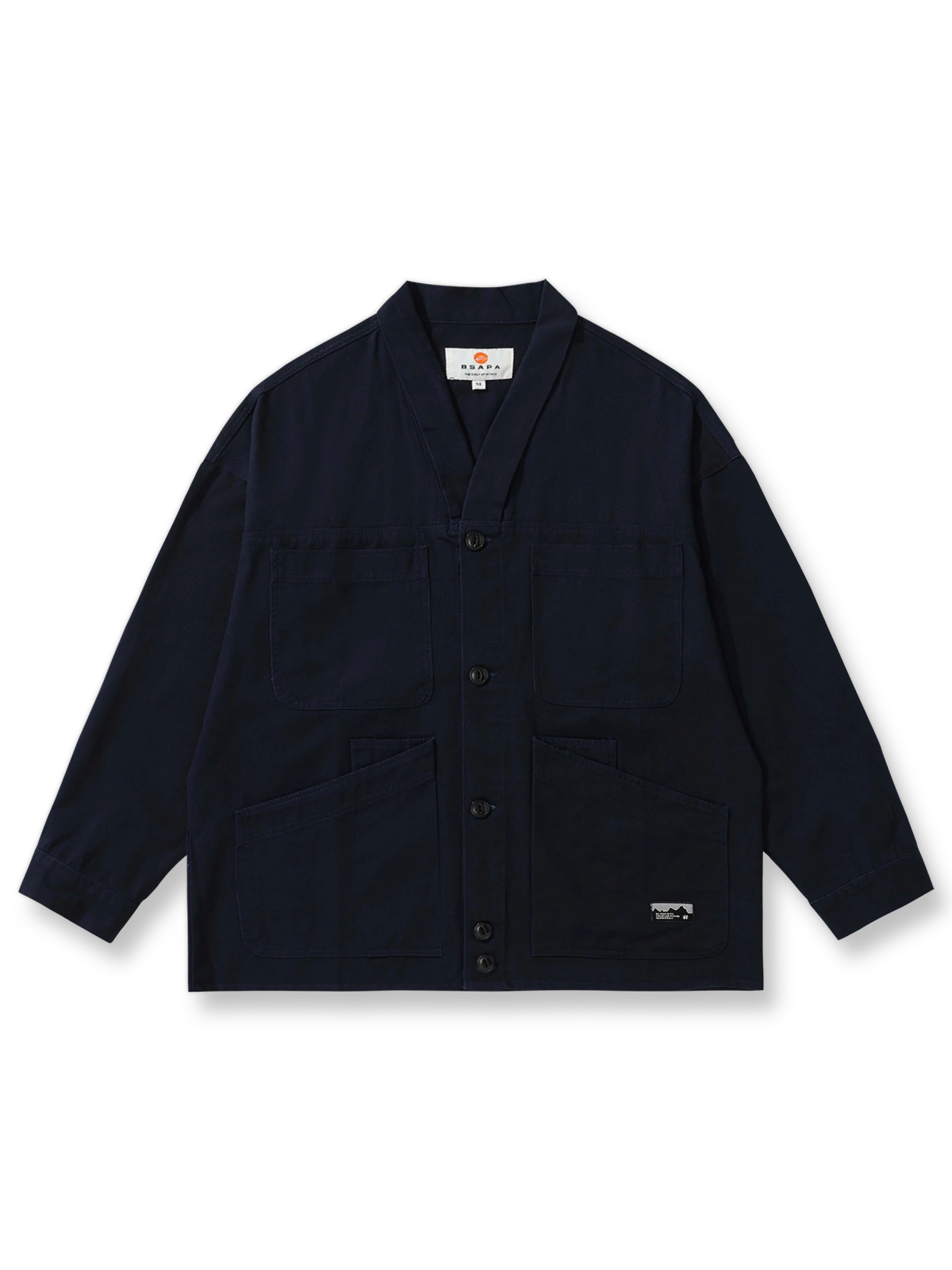 多機能ポケットとワイドシルエットが特徴のコットンワークスタイルはんてんジャケット