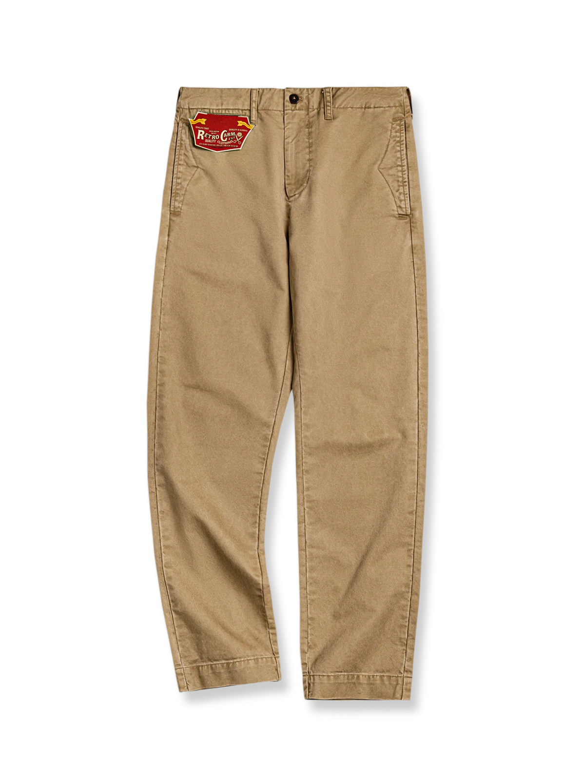 ヴィンテージワークスタイルのカーキスラックスパンツ