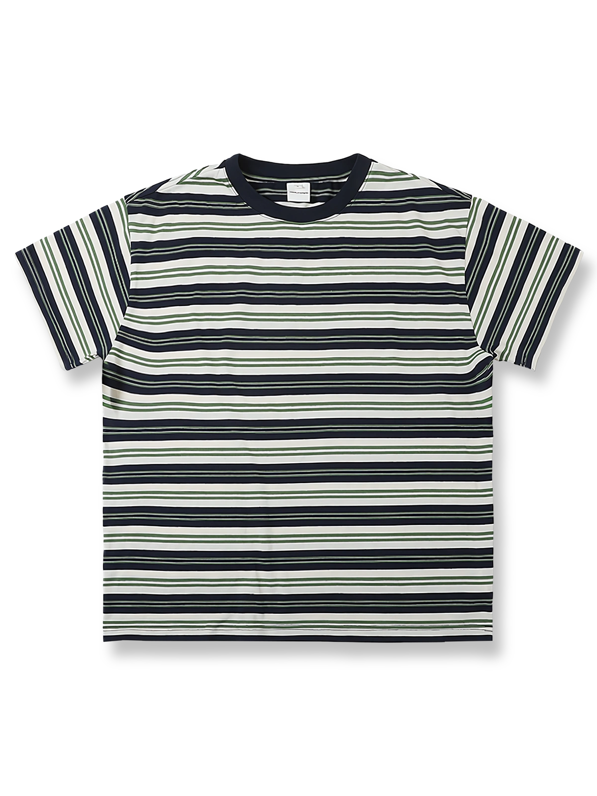  織り色バイカラーストライプ半袖Tシャツ。