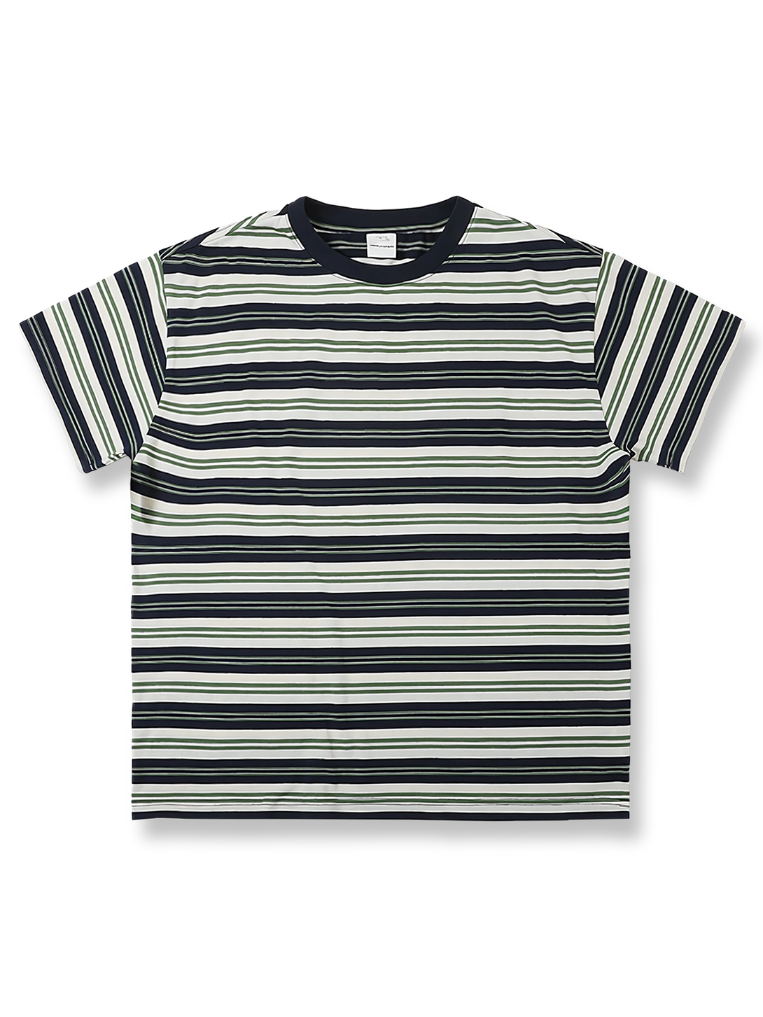  織り色バイカラーストライプ半袖Tシャツ。