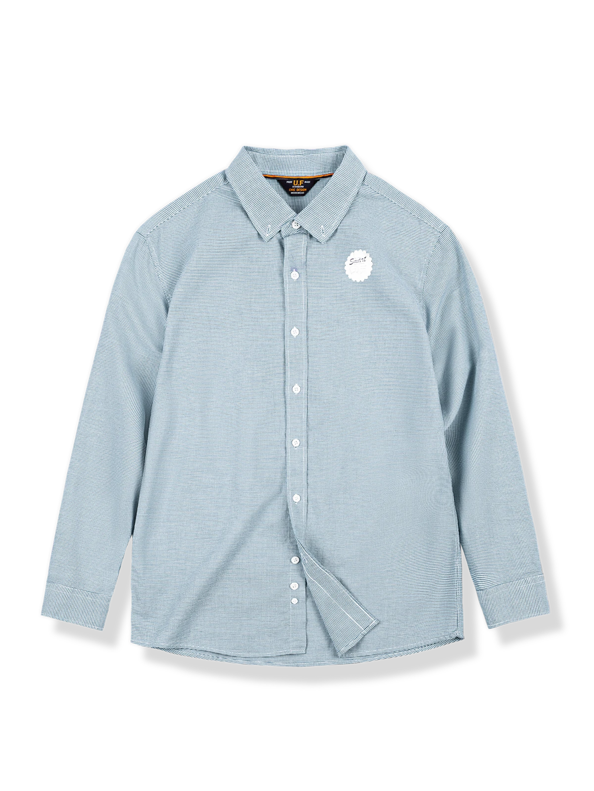 先染めチェック柄ボタンダウンシャツ、ルーズフィット、ウォッシュド加工、コットン100％