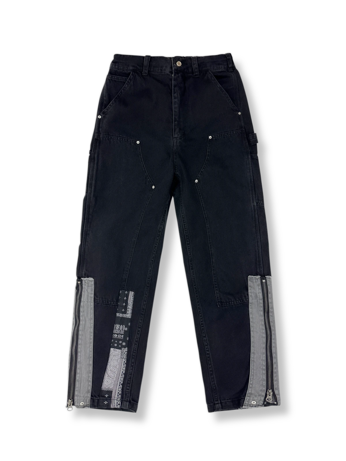 裾ジップ付きのコンビデニムパンツ